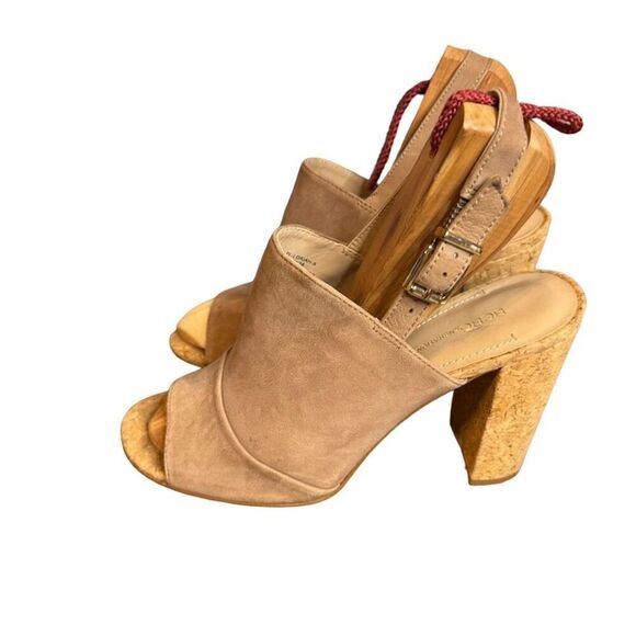 BCBGeneration Loriah Taupe Slingback Block Cork Heel Sandals Women's 8M - Picture 1 of 10